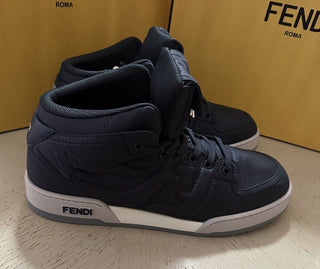 NIB $1390 Fendi Men FF Logo Nylon/Leather Match Sneakers Blue/Gray 11 US/10 UK