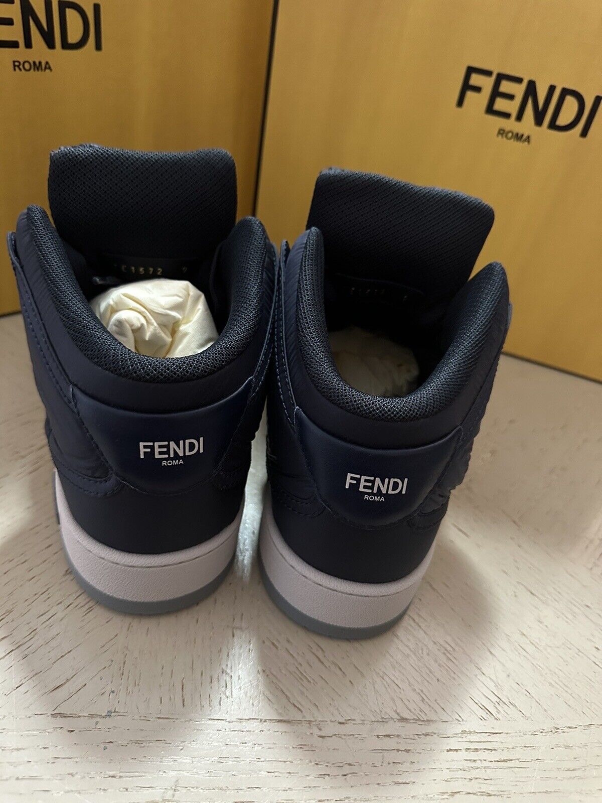 NIB $1390 Fendi Men FF Logo Nylon/Leather Match Sneakers Blue/Gray 11 US/10 UK