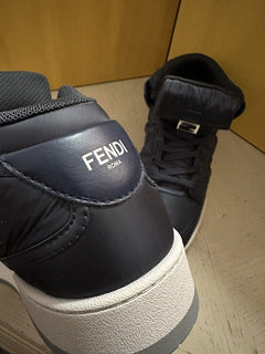 NIB $1390 Fendi Men FF Logo Nylon/Leather Match Sneakers Blue/Gray 11 US/10 UK