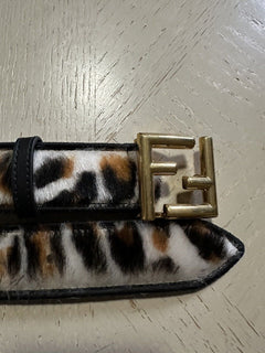 Fendi Women's FF Logo Leather Belt Black/Brown/White 36/90 8C0649 Italy NWT $750
