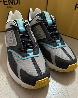 NIB $1100 Fendi Men FF Logo Leather Athletic Light Sneakers Charcoal 13 US/12 UK