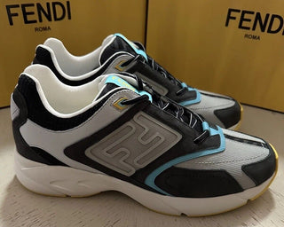 NIB $1100 Fendi Men FF Logo Leather Athletic Light Sneakers Charcoal 13 US/12 UK