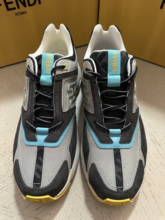 NIB $1100 Fendi Men FF Logo Leather Athletic Light Sneakers Charcoal 13 US/12 UK