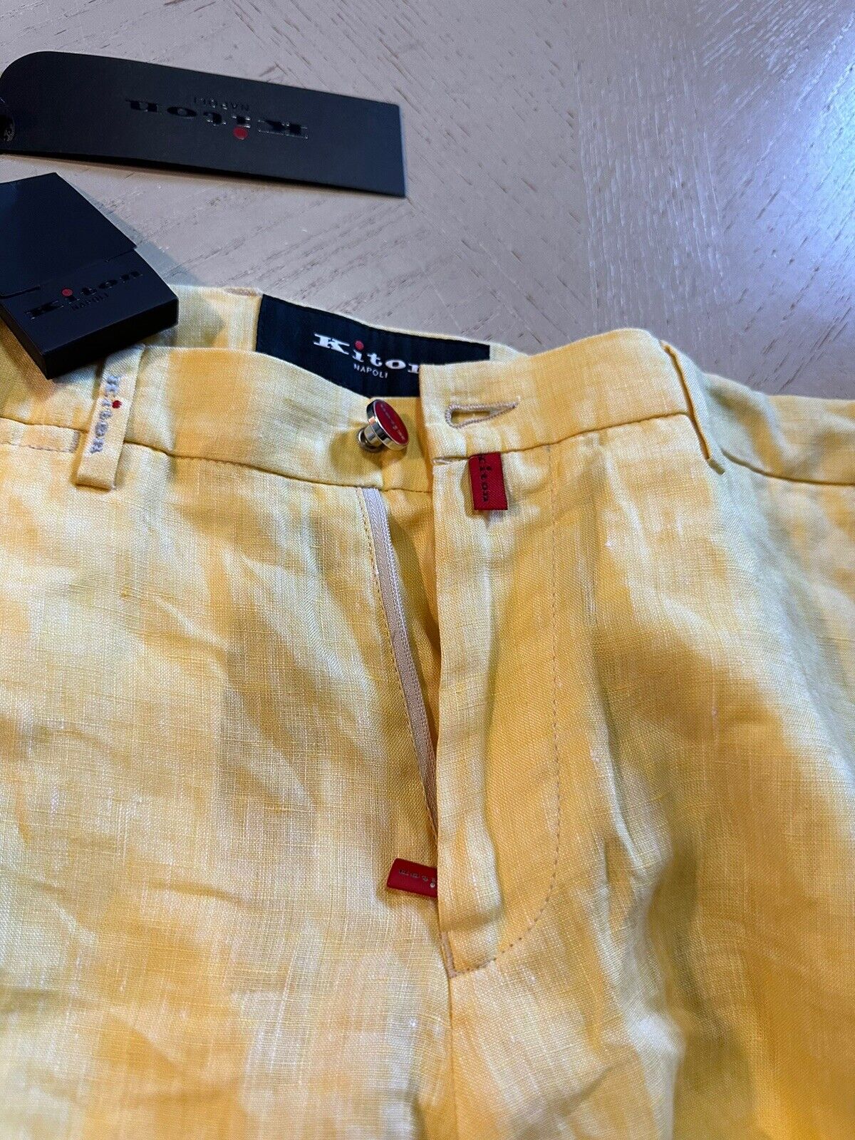 NWT $995 Kiton Mens Linen Short Pants Color Yellow Size 34 US/50 Eu Italy