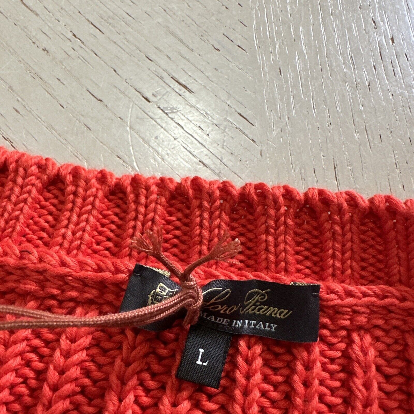 New $3350 Loro Piana Women Valencia Cabled Cotton Sweater Orange Size L Italy