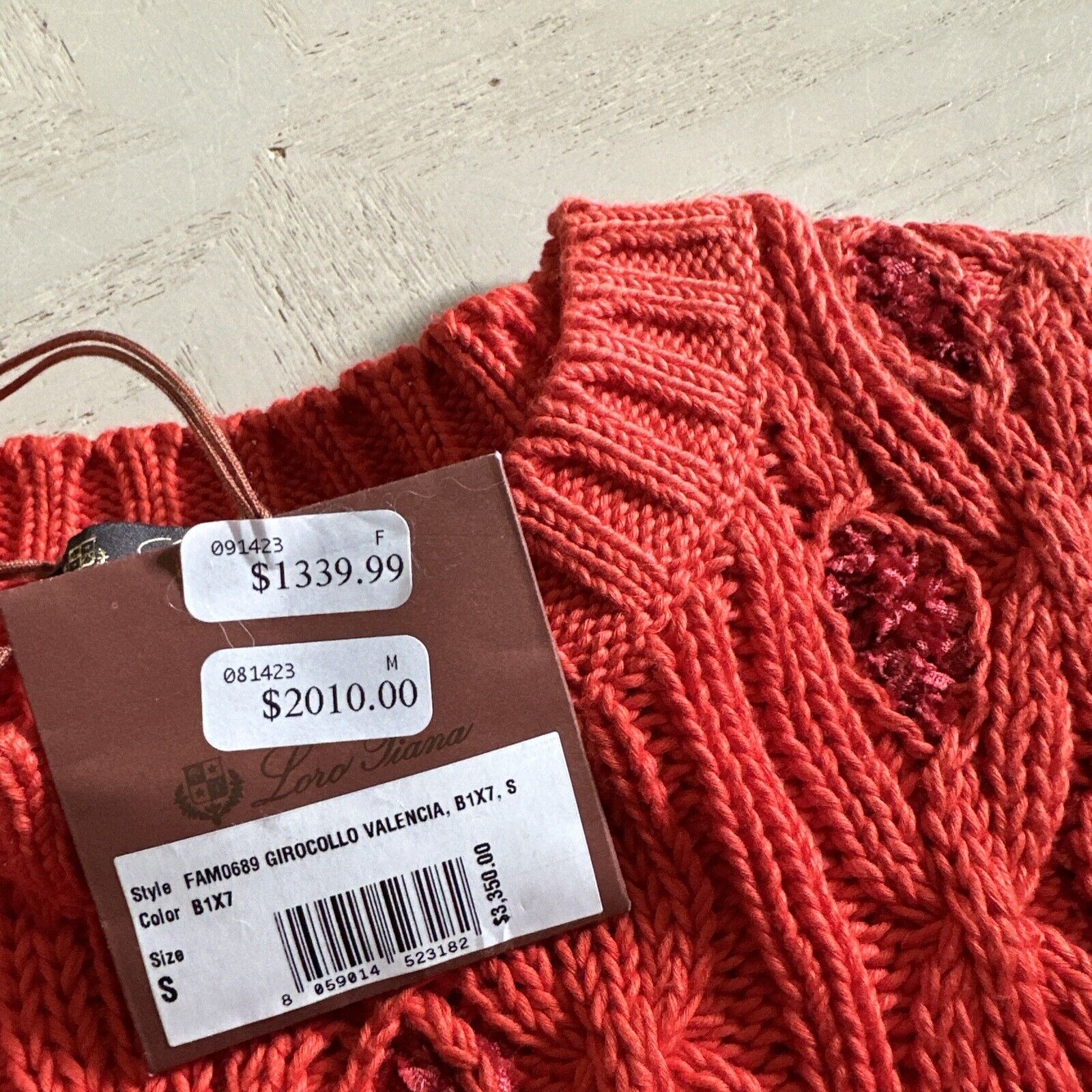 New $3350 Loro Piana Women Valencia Cabled Cotton Sweater Orange Size S Italy