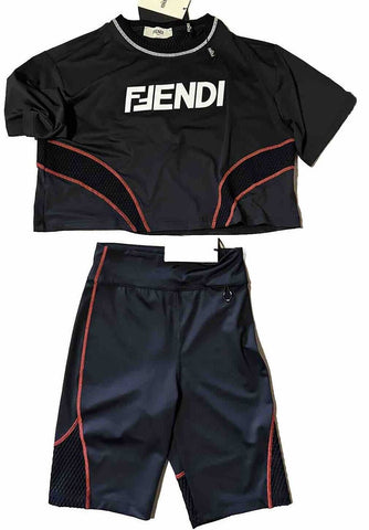 New $860 Fendi Women Set Cycling Shorts&Cropped T-shirt Black Size M