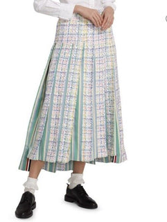 New $3200 Thom Brown Seasonal Pleated Tweed Midi Skirt White/Multi 38/4