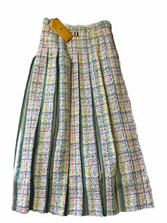 New $3200 Thom Brown Seasonal Pleated Tweed Midi Skirt White/Multi 38/4