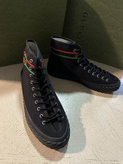New $750 Gucci Men Canvas High-top Sneakers Black 9 US/8.5 UK 703033