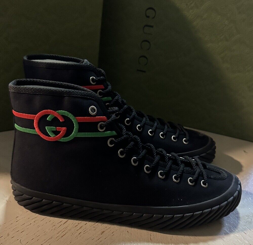 New $750 Gucci Men Canvas High-top Sneakers Black 9 US/8.5 UK 703033