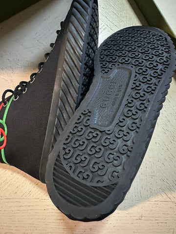 New $750 Gucci Men Canvas High-top Sneakers Black 9 US/8.5 UK 703033