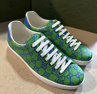 New Gucci Men’s GG Supreme Low Top Sneakers Green/Blue 9 US/8 UK 733631