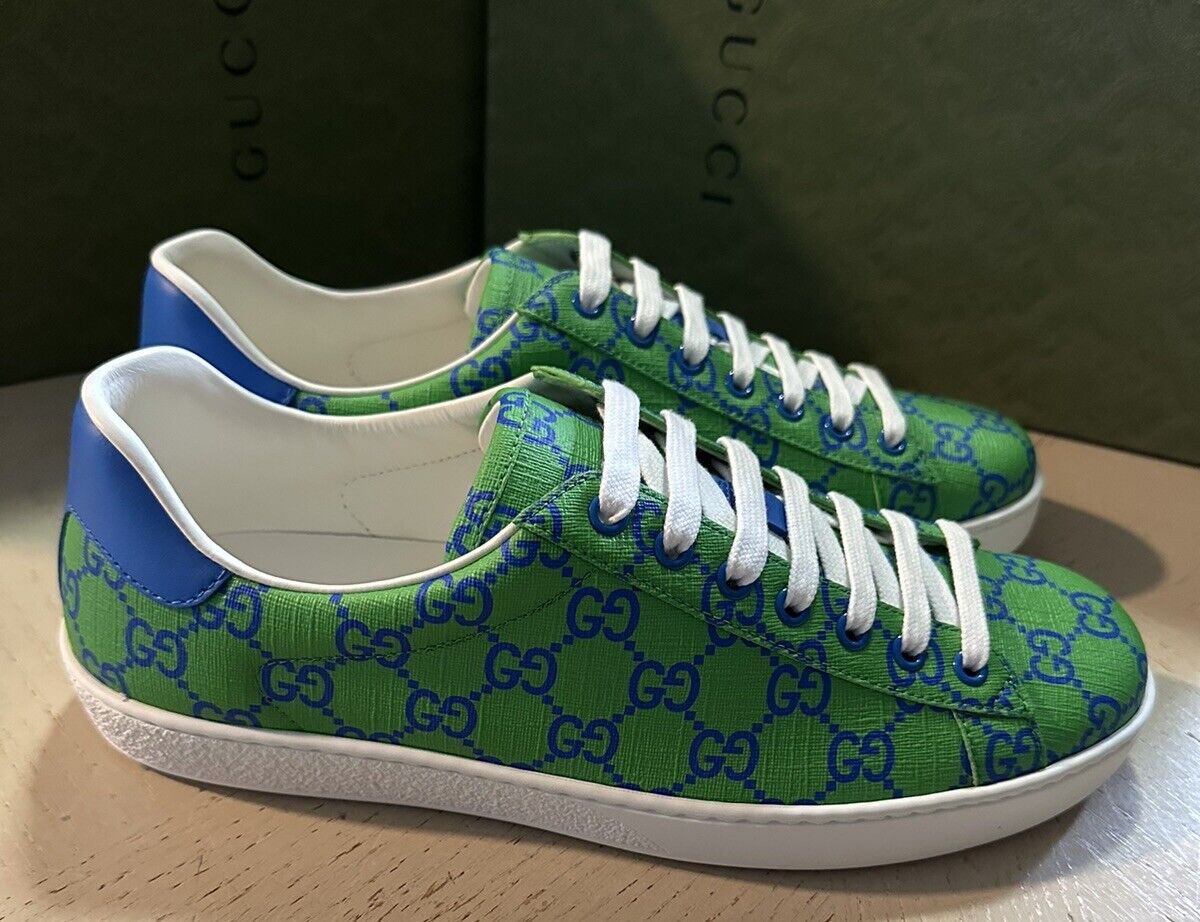 New Gucci Men’s GG Supreme Low Top Sneakers Green/Blue 9 US/8 UK 733631