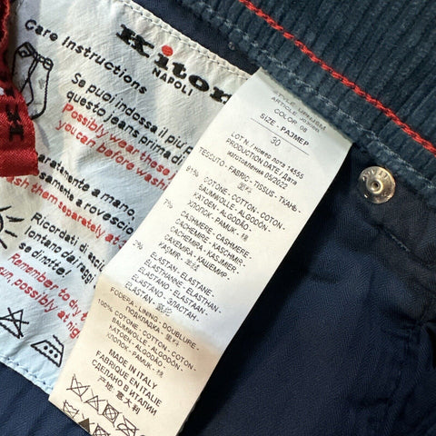 NWT $1495 Kiton Men’s Corduroy Cashmere Blend Pants Sky Blue 30 US/46 Eu Italy