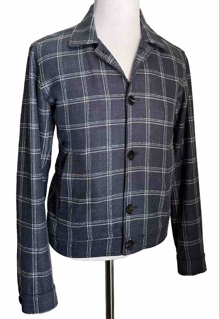 New $2750 Isaia Portofino Plaid Wool Blend Shirt Jacket Blue 44 US/54 Eu Italy