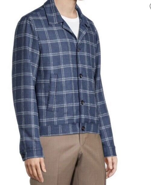 New $2750 Isaia Portofino Plaid Wool Blend Shirt Jacket Blue 44 US/54 Eu Italy