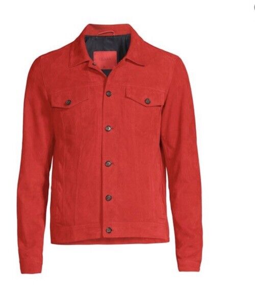 New $4995 Isaia Portofino AQUA Suede Jacket MD Red 38 US/48 Eu Italy