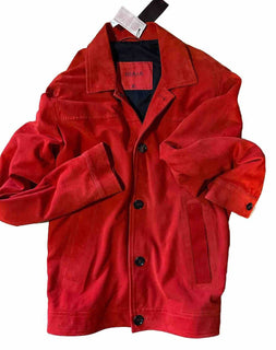 New $4995 Isaia Portofino AQUA Suede Jacket MD Red 38 US/48 Eu Italy