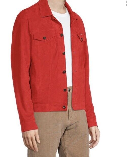 New $4995 Isaia Portofino AQUA Suede Jacket MD Red 38 US/48 Eu Italy