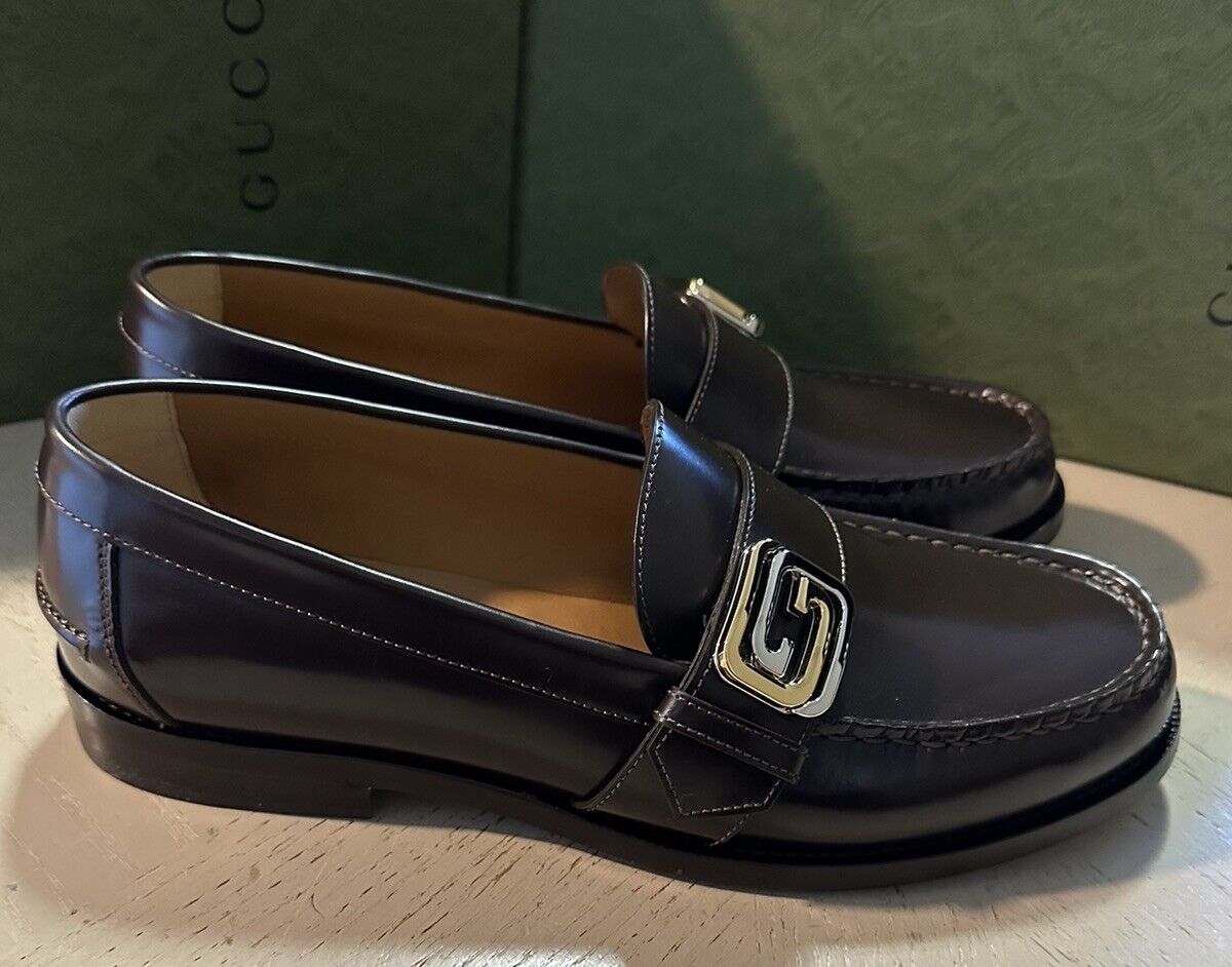 NIB Gucci Mens Loafers Moccasin GG Logo Shoes Night Cocoa 9 US/8.5 UK 723631