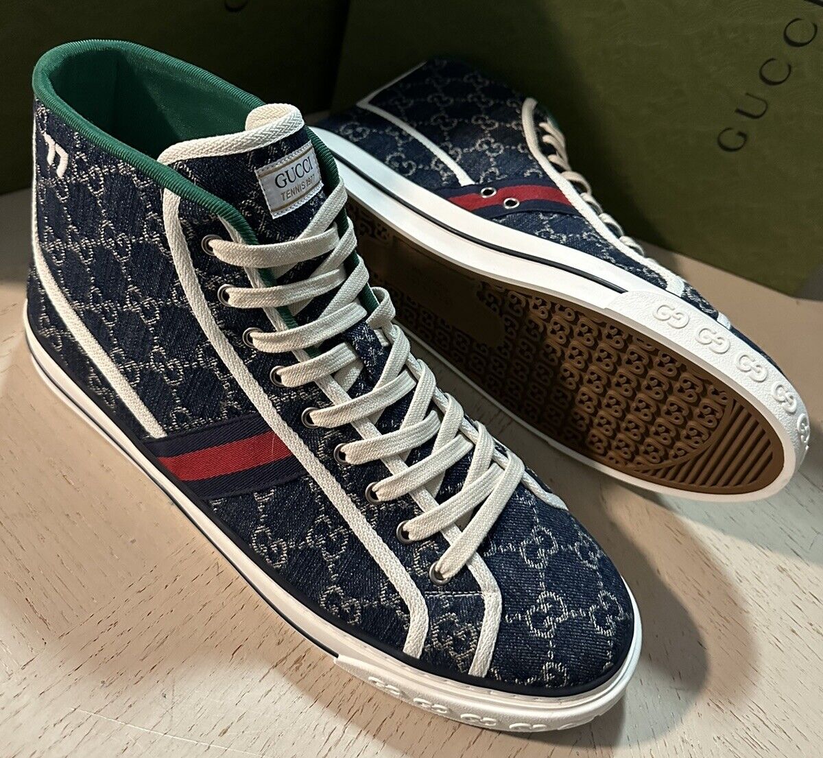 New Gucci Men GG Logo Canvas High-top Sneakers Blue 13 US/12.5 UK 625807