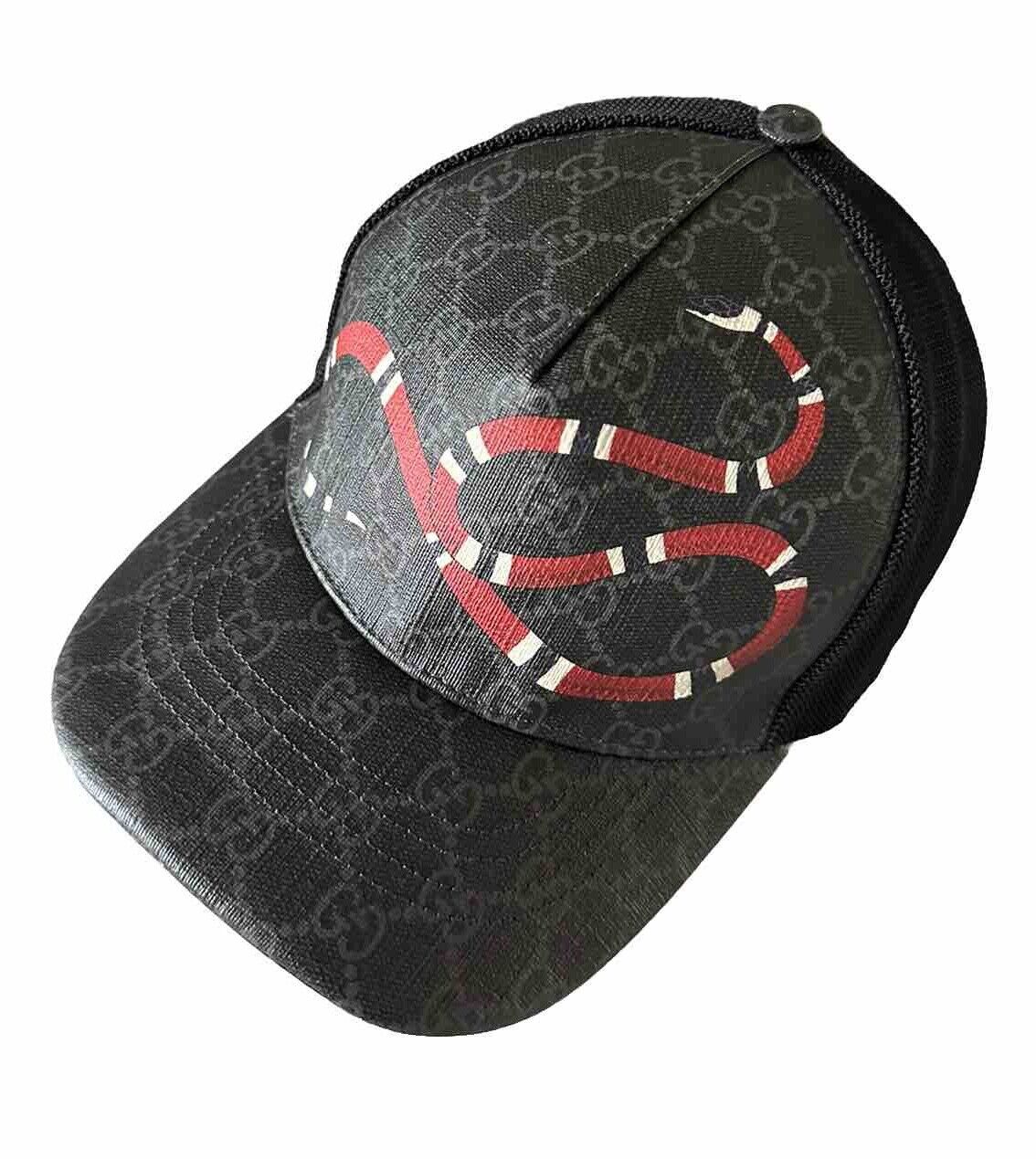 NWT Gucci Kingsnake GG Supreme Logo Baseball Cap hat Black/Gray Size M