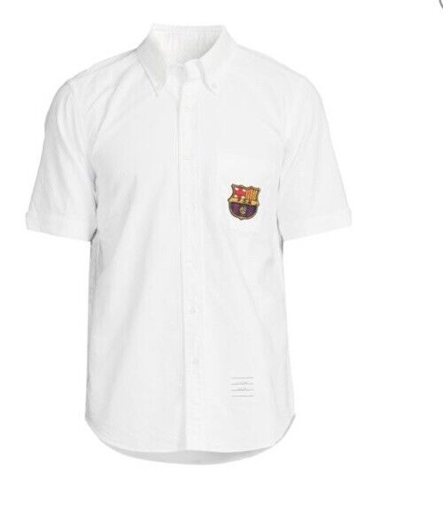 NWT Thom Browne Men Barcelona Patchwork Button Down Shirt White 4 ( XL ) Italy