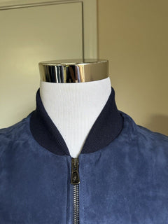 New $3750 Isaia Men Suede Baseball Collar Suede Vest Gilet Navy 44 US/54 Eu