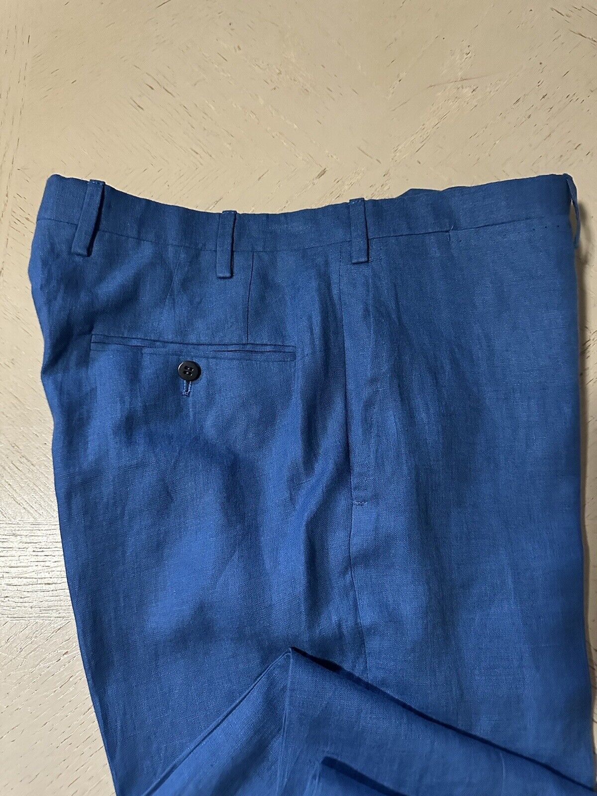 NWT $1395 Kiton Men’s High Waist Linen Pants Blue 34 US/50 Eu Italy