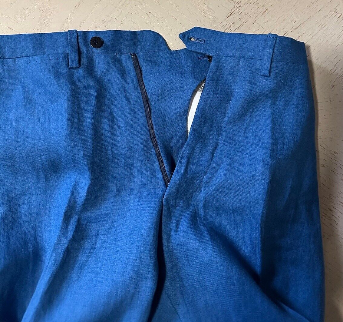 NWT $1395 Kiton Men’s High Waist Linen Pants Blue 38 US/54 Eu Italy