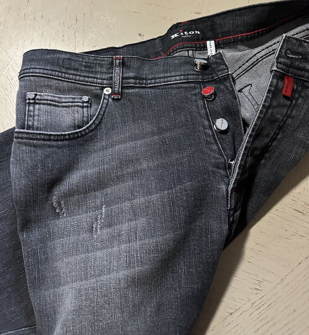 NWT $1495 Kiton Men High Rise Faded Jeans Black 38 US/54 Eu Italy