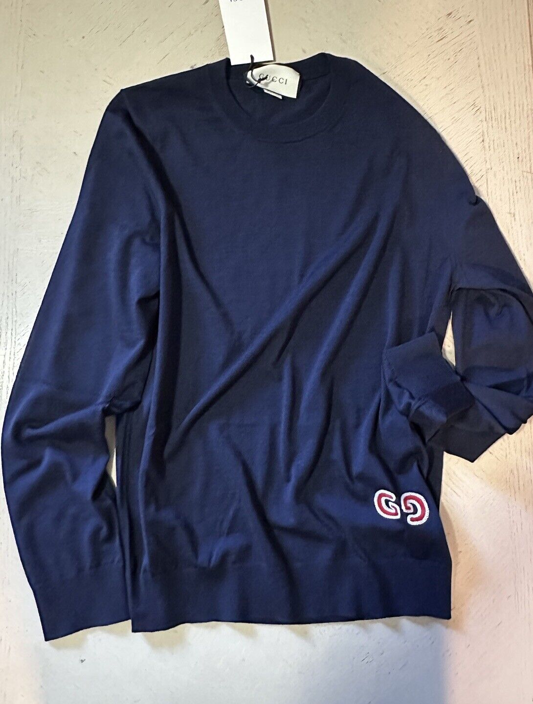 NWT $1250 Gucci Men Wool Knit Crewneck Sweater Navy Size S Italy 576810