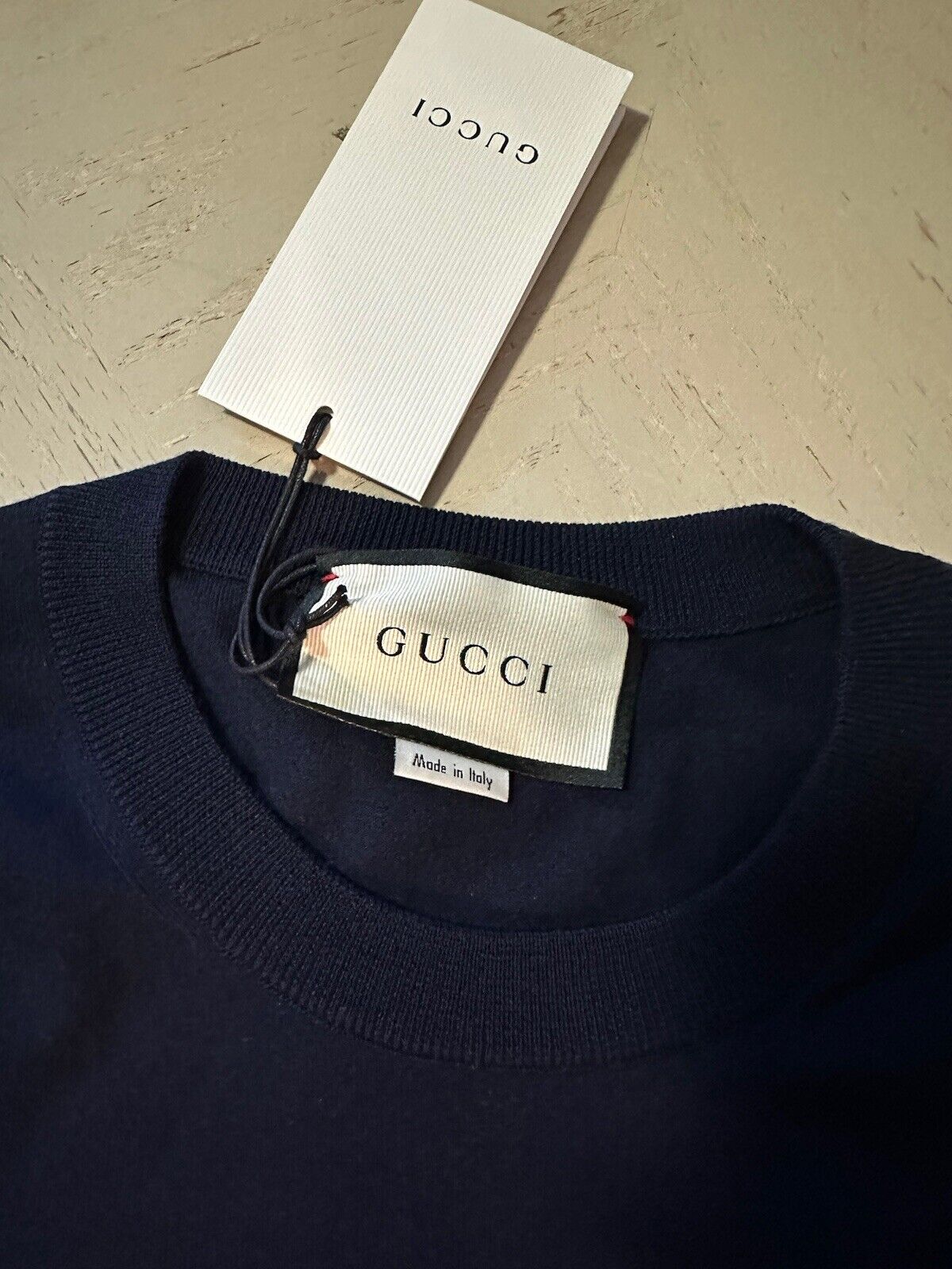 NWT $1250 Gucci Men Wool Knit Crewneck Sweater Navy Size S Italy 576810