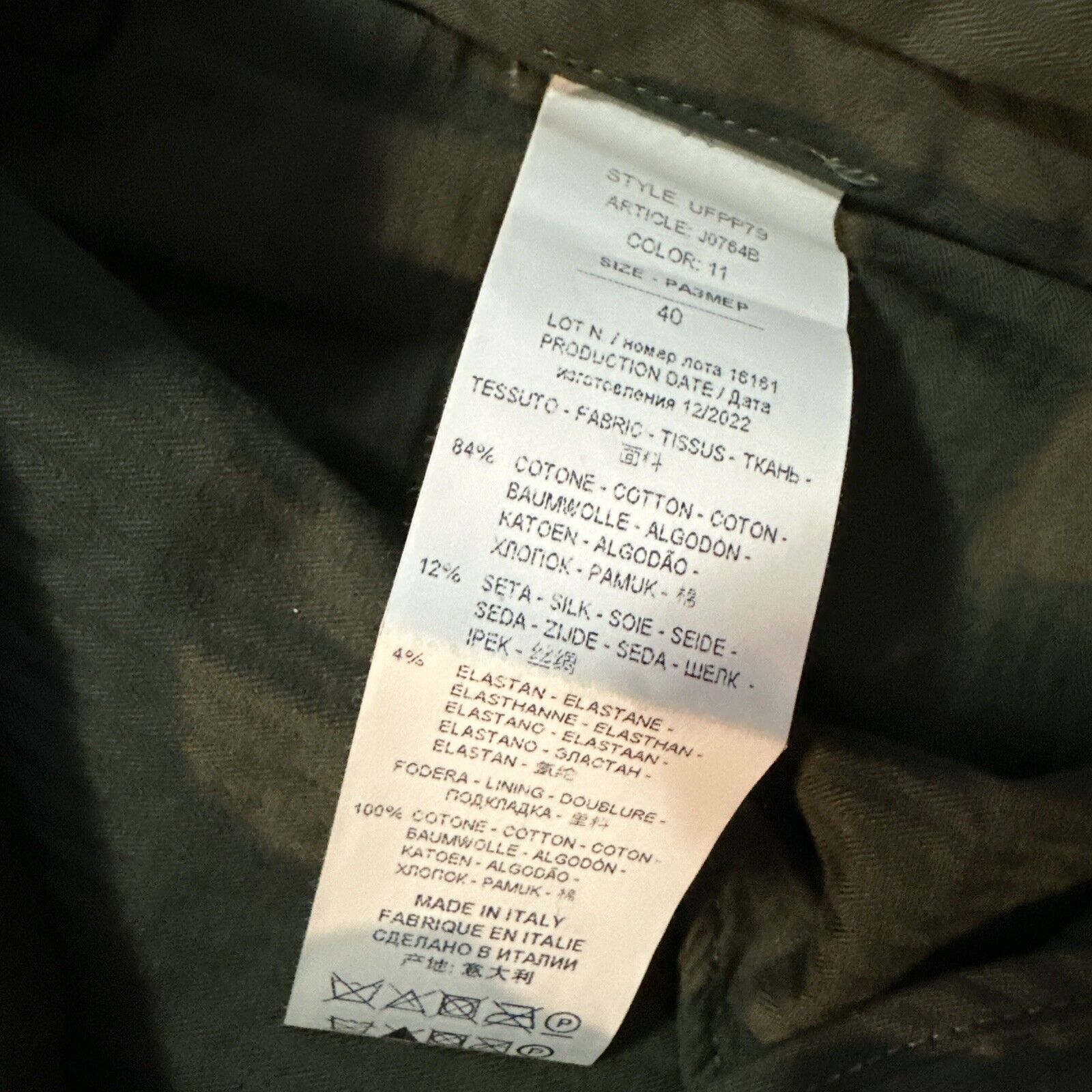 NWT $1795 Kiton Men’s Silk Blend Pants Green Military 40 US/56 Eu Italy