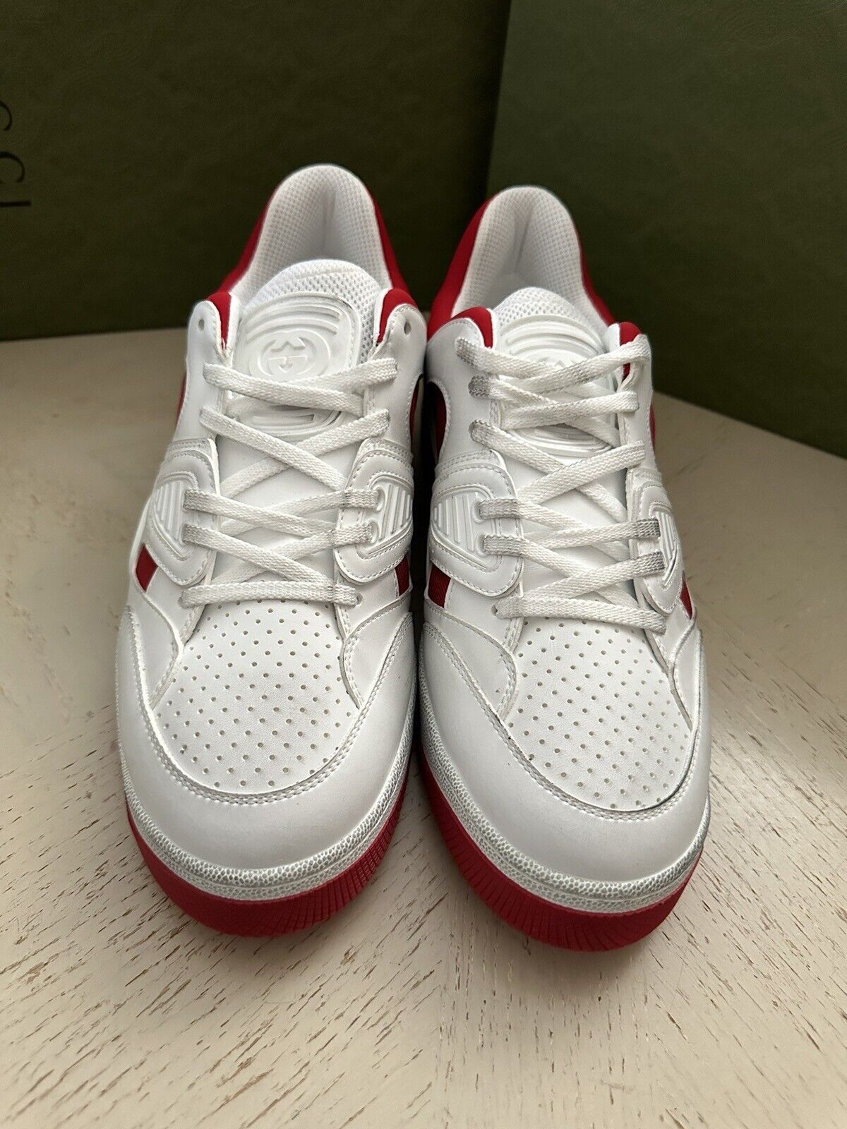 New $1195 Gucci Men Demetra Basket Low Top Sneakers White/Red 8 US/7 UK 697882