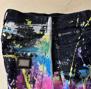 New $1995 Dolce&Gabbana Women’s Splatter Paint Skinny Jeans Black/Multi 40 It.
