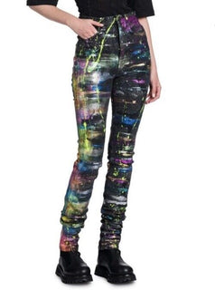 New $1995 Dolce&Gabbana Women’s Splatter Paint Skinny Jeans Black/Multi 40 It.
