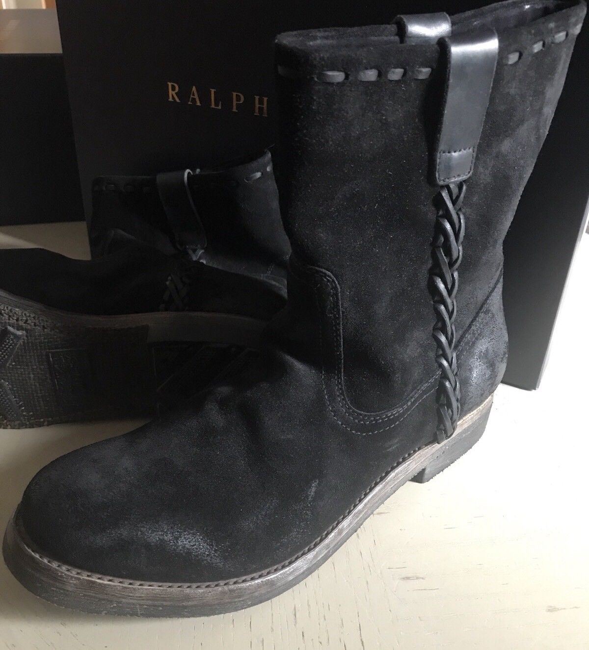 New $995 Ralph Lauren Purple Label Mens Only Suede Shoes Boots Black 11.5 US - BAYSUPERSTORE