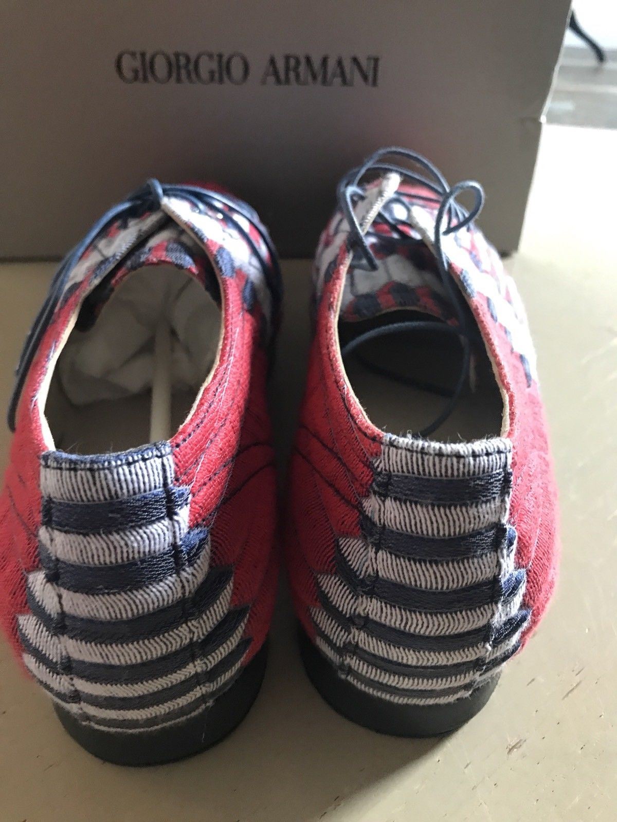 NIB $825 Giorgio Armani Women's  Flats Knight Shoes Sneakers Blue/Red 7.5 US - BAYSUPERSTORE