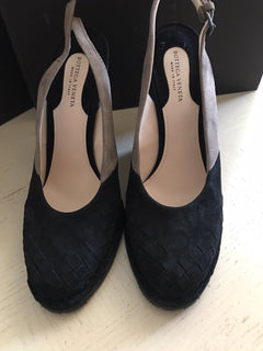 NIB $950 Bottega Veneta Women’s Luxe Suede Shoes Sandal Black 8 US ( 38 Eu ) Ita