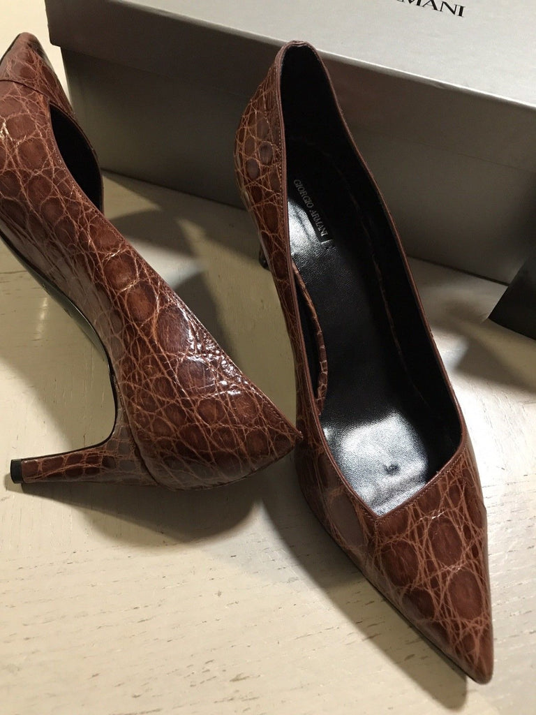 NIB $2995 Giorgio Armani Women Caiman Leather Shoes Burgundy 9 US ( 39 Eu )