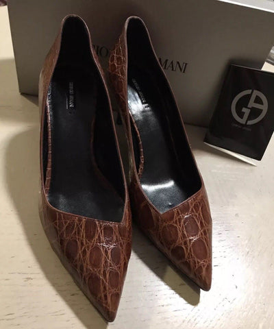 NIB $2995 Giorgio Armani Women Caiman Leather Shoes Burgundy 9 US ( 39 Eu )