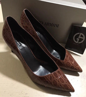 NIB $2995 Giorgio Armani Women Caiman Leather Shoes Burgundy 9 US ( 39 Eu )