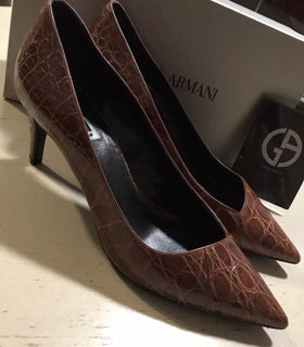 NIB $2995 Giorgio Armani Women Caiman Leather Shoes Burgundy 9 US ( 39 Eu )