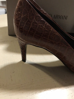 NIB $2995 Giorgio Armani Women Caiman Leather Shoes Burgundy 9 US ( 39 Eu )