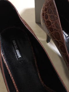 NIB $2995 Giorgio Armani Women Caiman Leather Shoes Burgundy 9 US ( 39 Eu )
