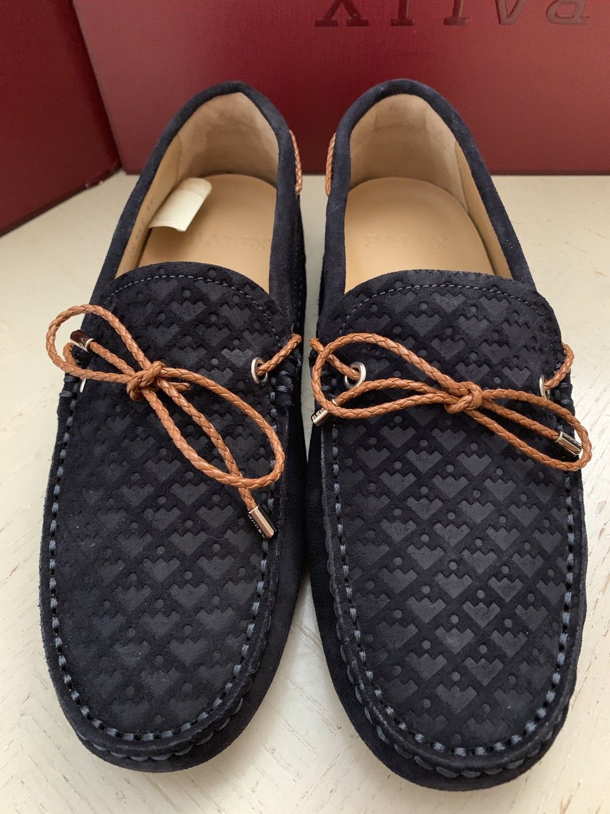 New $495 Bally Men Weilon Suide Driver Loafers Shoes Blue Navy 6.5 US Italy