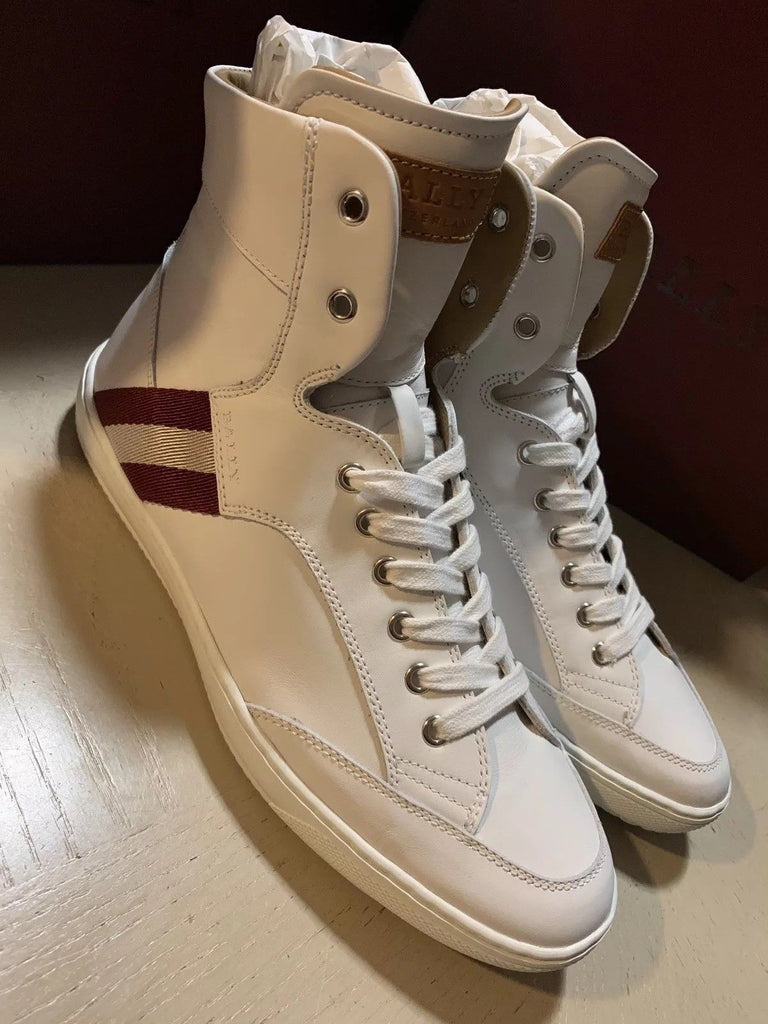 New $650 Bally Men Oldani Leather High-Top Sneakers White 8.5 US Italy