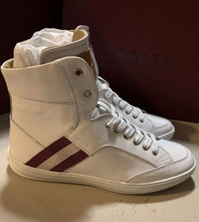 New $650 Bally Men Oldani Leather High-Top Sneakers White 8.5 US Italy